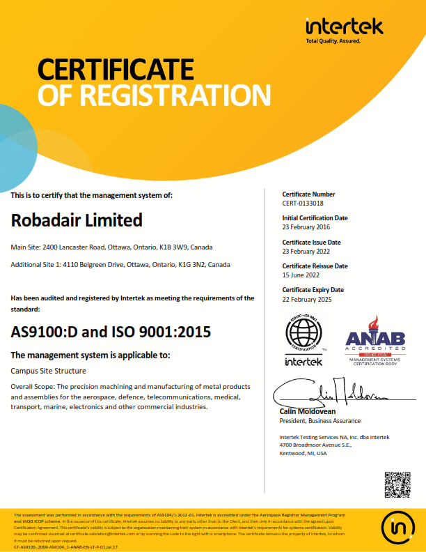 ISO9001:2015 & AS9100D Certification